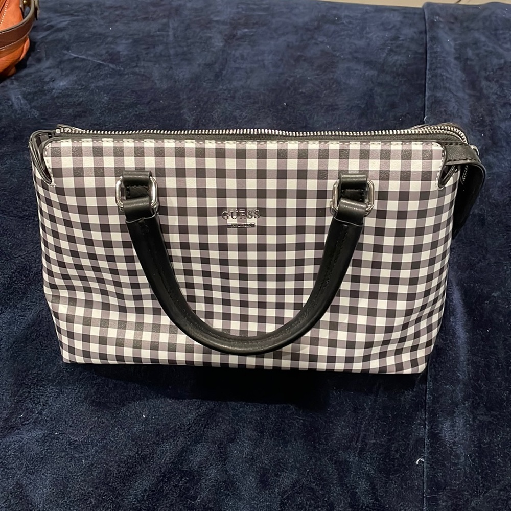 Black and white strap guess purse